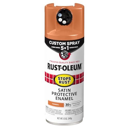 Image of Rust-Oleum Stops Rust Custom 5-in-1 Spray Paint, Satin Turmeric | Rust Preventive Enamel, Multi Surface (Metal, Wood and More), Adjustable Dial for Better Control, Fast Dry, Comfort Tip