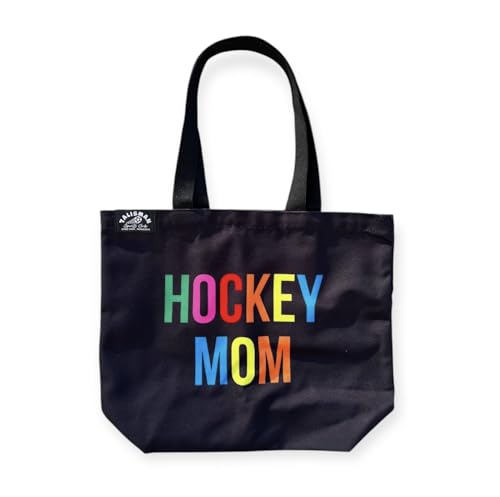 Talisman Colorful Hockey Mom Tote Bag in Black for Hockey Mom, Hockey Players, Hockey Enthusiasts