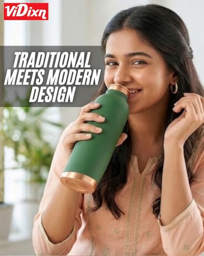 Image of 100% Pure Copper Water Bottle 950ml - Ayurvedic Leak-Proof Copper Bottle for Drinking Water - Handcrafted Mandala Design - BPA-Free & Eco-Friendly - Improves Immunity & Digestion (SEA GREEN)