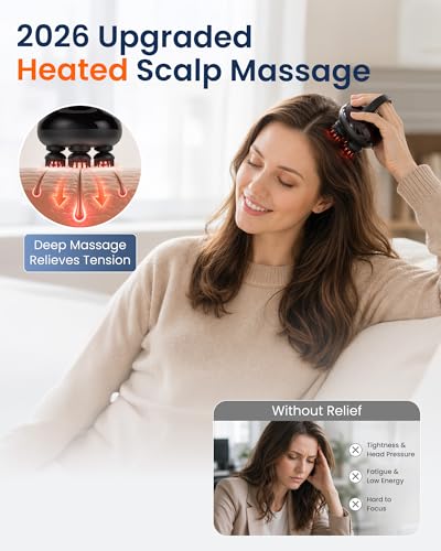 Image of COMFIER 2026 Upgraded Heated Scalp Massager with Red Light, Wireless Rechargeable Head Massager for Hair Growth & Stress Relax at Home,Office & Travel, 3 Modes, Low Noise for Men Women