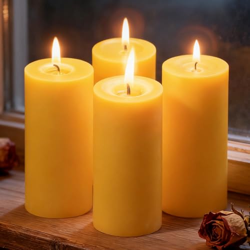 Beeswax Pillar Candles 4 Pack - 100% Pure