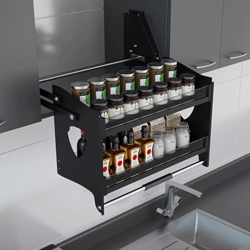 Étagère coulissante pour armoire supérieure noire de 80 cm pour cuisine