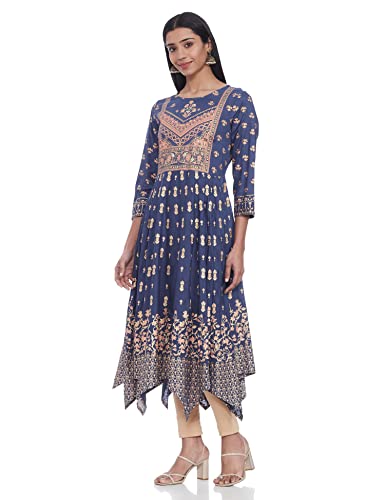 Image of Max Women Rayon Regular Fit Printed Round Neck Asymmetric Regular Kurta