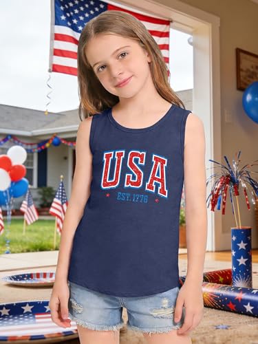 Image of CAZYCHILD Girls American Flag Tank Tops Boys 4th of July Shirts USA Summer Sleeveless Tee Independence Day Outfit 5-14y