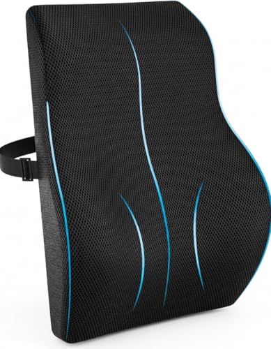 Image of Back Support Cushion for Office Chair & Car | Premium Memory Foam Lumbar Support | 2 Year Warranty | Back Pain Relief, Posture Correction & Adjustable Strap | Breathable Mesh Cover | Made in India