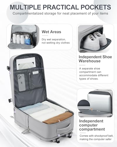 Image of coowoz Large Travel Backpack Carry On for Women Man Gym Backpacks with Laptop Compartment Mochila de Viaje Teacher Personal Item Backpack Rucksack Airplane Accessories Must Haves Grey