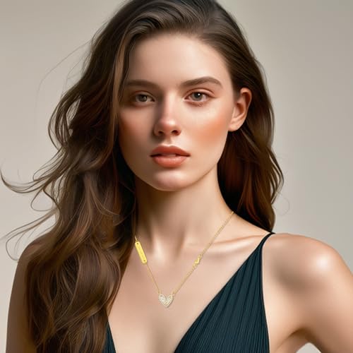 Irregular Square Cubic Zirconia Gold Heart Pendant Choker Love Heart Necklace Gifts for Wife Mom Sisters Best Friends2