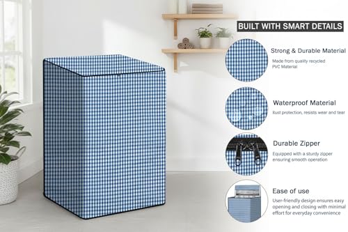 Image of Stylista Top Load Fully Automatic Washing Machine Cover Suitable for Lloyd 6.5 kg, 7 kg & 7.2 kg Pin Check Pattern Blue