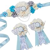 3 Pack Elephant Mom to Be Sash Daddy to Be Corsage Pins Flower, Baby Shower Sash, Maternity Sash Belly Belt Gift for Mommy Dad Elephant Baby Shower Decorations (Blue)
