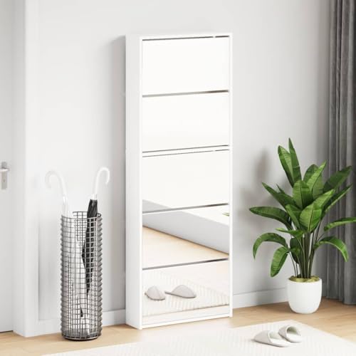 Armoire à chaussures miroir blanc 5 compartiments pour couloir