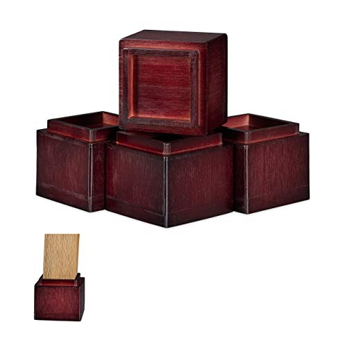 Relaxdays Set de 4 Elevadores Mesa, Silla, Cama, Muebles, Alza, Taco, Bambú, 8,5 cm Elevación, 10x11,5x11,5 cm, Marrón