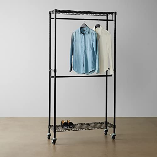 Amazon Basics WI-GAR1436B Adjustable, Double Hanging Rod Garment Rolling Closet Organizer Rack thumb #5