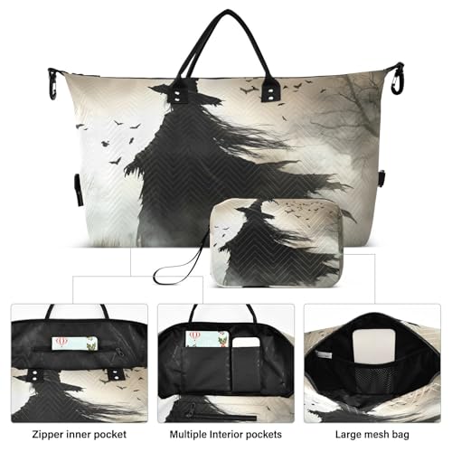 Travel Duffel Bag Gothic Witch Crow, Gym Bags with Multiple Interior Pockets for Men Women Toiletry Purse Included 20.5”x 1.9” x 13.8”2