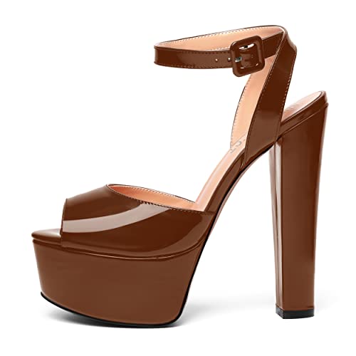 SHOWFOREST Womens Sexy Patent Platform Peep Toe Ankle Strap Buckle Party Block High Heel Pumps Shoes 6 Inch2