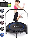 FITPULSE Mini Trampoline for Adults Rebounder Trampoline with Handle - 40' Workout Trampoline for Adults Fitness Trampoline Small Trampoline Exercise Trampoline for Adults Indoor Trampoline Blue Ring
