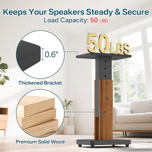 Height Adjustable Speaker Stands Pair with Most Satellite, Studio, Bookshelf Speakers - Floor Speaker Stands for Klipsch, Edifier, Yamaha, JBL Bookshelf Speaker Stands Holds 50Lbs with Cable Clips - Image 3