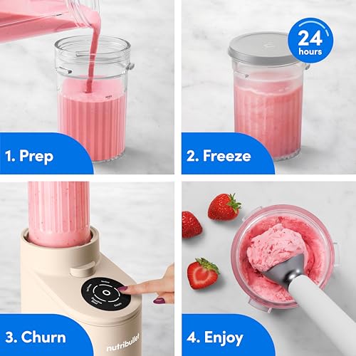 nutribullet Chill Ice Cream Maker, for Gelato, Sorbet, Frozen Yogurt, Smoothie Bowls, Compact Size, (2) Dishwasher Safe 16 oz. Pint Cups with Lids, Latte Beige, NBD50100LB - image 8