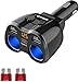 Produktbild OTIUM Auto Ladegerät Zigarettenanzünder Verteiler Adapter Splitter USB C KFZ Ladegerät 2 Steckdose 12V/24V DC 80W mit LED Voltmeter Schalter Dual USB Port für Handy Tablet GPS Dash Kamera