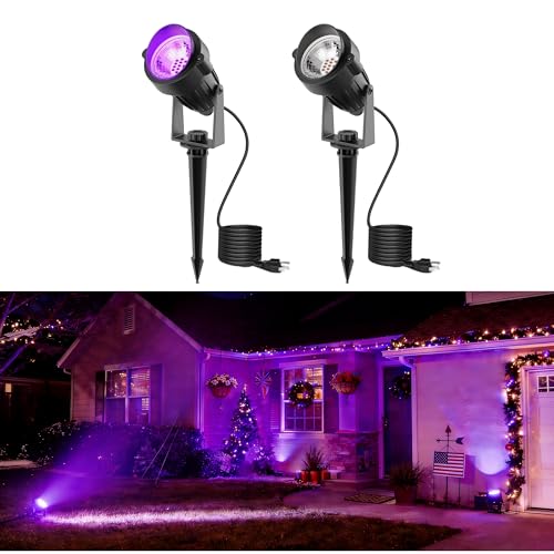 L LOHAS LED Purple Halloween Outdoor Spotlight 5W Dusk to Dawn 2 Pack