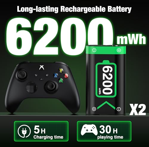 Image of DINOSTRIKE 2X 6200mWh Battery Pack Compatible with Xbox Controller Fast Charging Rechargeable USB Charger Station