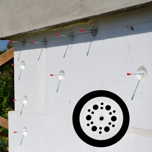 GAOUTO 400stk Dämmstoffteller, PP Unterlegscheiben, 46mm Kunststoff Dämmstoffscheibe, Schaumstoffplatten Unterlegscheiben zur Fixierung und Unterstützung Dämmplatten Deckenscheibe Dämmung