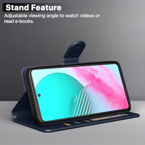 Image of Pikkme Samsung Galaxy F54 / M54 5G Flip Cover Leather Finish | Inside TPU with Card Pockets | Wallet Stand and Shock Proof | Complete Protection Flip Case (Blue)