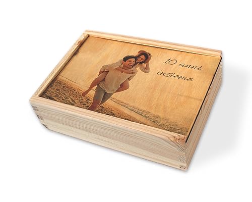 PHOTOCITY Scatola di legno personalizzata Memory Box 17x12cm Scatola portaoggetti con foto Scatola regalo di legno personalizzabile con testo (Personalizzata immagine)