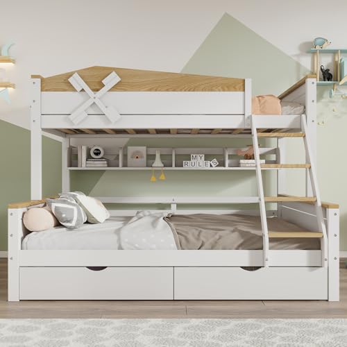 Raeln Litera de Estilo Moderno con Superior de 90x200 cme Inferior de 140x200 cmen Madera Maciza con Molino, Escalera, Cajones y Estantes para Habitacion de Esos Adolescentes Fiel