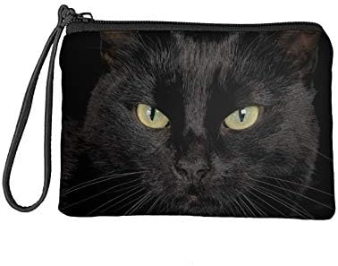 Babrukda Women Coin Purse Men Change Purse With Zipper Wristlet Strap Soft Coin Pouch Small Size Wallet Black Cat Animal Print Key Holder for Outdoor Shopping Vacation