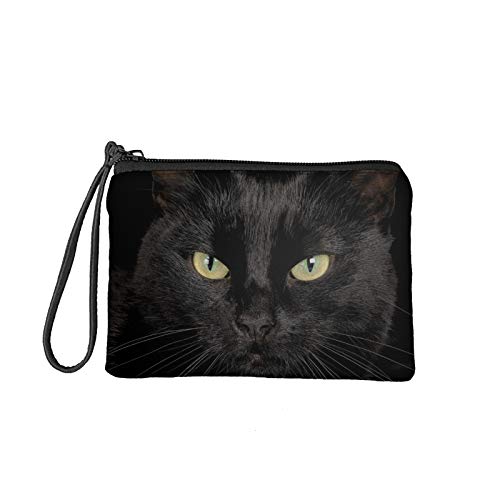 Babrukda Women Coin Purse Men Change Purse With Zipper Wristlet Strap Soft Coin Pouch Small Size Wallet Black Cat Animal Print Key Holder For Outdoor Shopping Vacation #TOP22