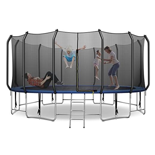 JINS&VICO 1500LBS 16FT Trampoline with Balance Bar & 6 Wind Stakes, 1.6MM Thickened High End Curved Poles Trampoline for Adults or 10 Kids ASTM Approved Reinforced Type Recreational Trampoline