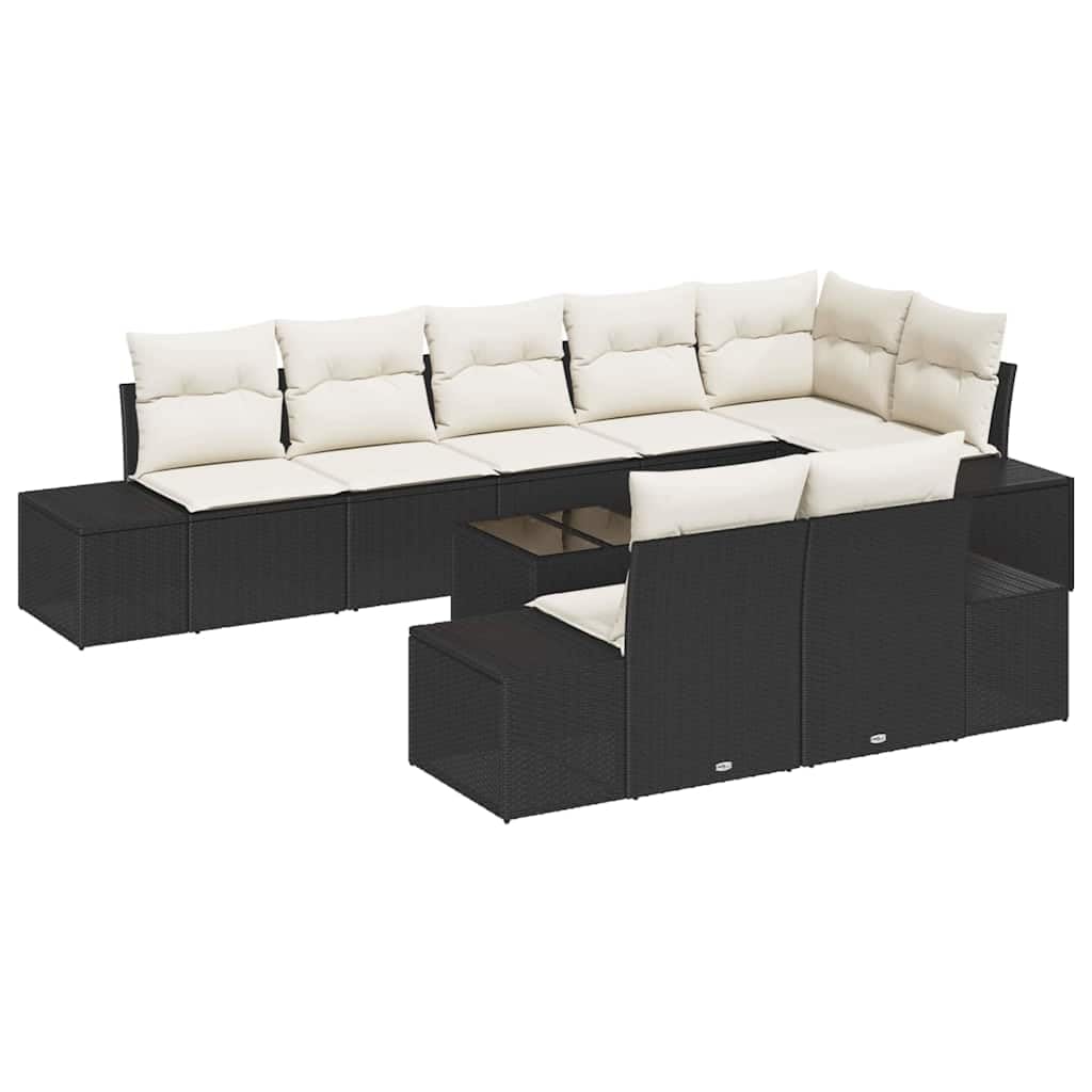 Fengshui Sofa ogrodowa z poduszką, 9-częściowy, czarny i kremowy