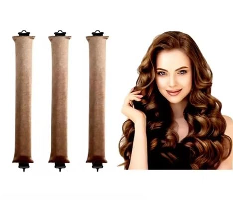 MISS LIRENN® Hair Curling Rod Magic Hair Rollers Soft Cotton Twist Curling Hair, no Curly Hairstyle Heat, Self-Sustaining Flexible Set for Girls, Women, 3 Pcs, Brown Color (Brown, Large)