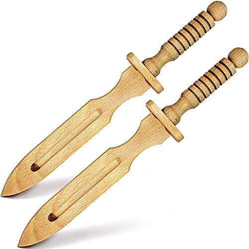 AEVVV 2 Toy Wood Daggers for Kids - Pair of Wooden Prop Swords - Hand-Made Wood Toys Unsharpened Safe Outdoor Play Toy Weapons Carved Hilt