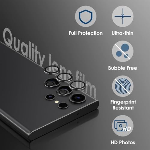 Image of PACK OF 2 Camera Lens Protector for SAMSUNG GALAXY S24, S23 BLACK HD Clear Camera Lens, Case Friendly, Scratch Resistant Lens Cover, Full Coverage Camera Guard, Heavy Duty Camera Protector SET OF 2