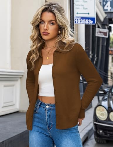 Image of a.Jesdani Cardigan Sweaters for Women Wool Blend Lightweight Trendy Long Sleeve Lapel Collar Button Down Sweater Cardigans
