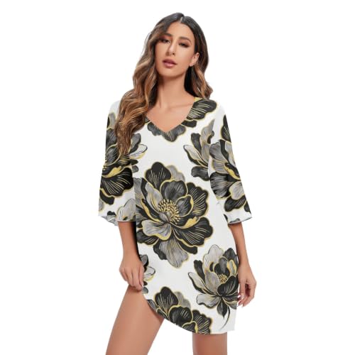 Vestido de gasa con estampado de peonías y acabados de alta costura