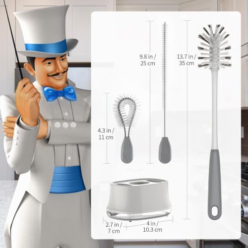 Miniatura 3 de Mr.Siga Juego De 3 Cepillos De Limpieza Para Biberones Con Soporte De Almacenamiento, Cepillo De Limpieza Para Botellas Largas Y Estrechas, Botellas De Agua, Biberones, Vasos Para Beber