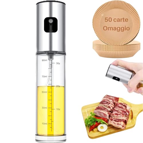 Innovease - Spruzzino Olio per Friggitrice Aria - Kit da 50pz Carta Forno per Friggitrice Aria + Spruzzatore Olio - Set Accessori Friggitrice ad Aria