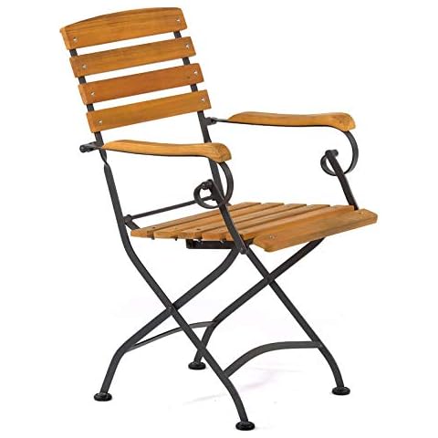 BrackenStyle Newark Arm Chair Folding Bistro Furniture - Durable & Sustainable Hardwood Slats - Powder Coated Steel Frame Cover