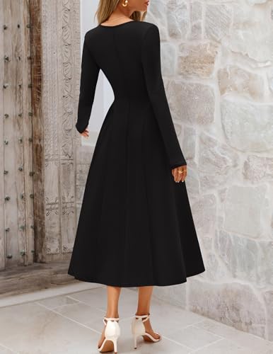 MEROKEETY Women's Long Sleeve Flowy A Line Dresses 2025 Fall Fashion Elegant Cutout Wedding Guest Midi Maxi Dress3