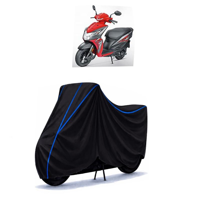 Image of Scooty Cover Water Resistant for Dio Deluxe | Universal Scooter & Bike Cover | Heavy Duty UV Dust, Rain & Scratch Protection | Elastic Fit All Weather Indoor Outdoor | Black with Blue Piping