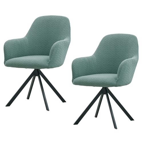 Image of HOKIPO Premium Jacquard Fully Covered Cover for Swivel Dining Chair with Arms, Pack of 2, Green (AR-5356-GR*2)