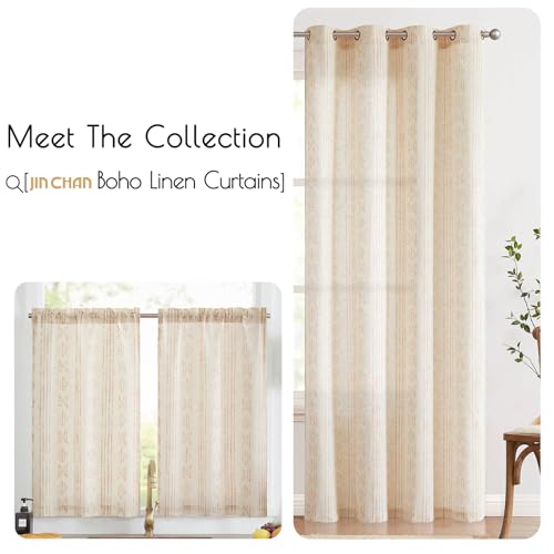 Jinchan JCDYMMQLGMB-2624C07 Boho Kitchen Curtains Linen Tier Curtains 24 Inch Long Bohemian Cafe Curtains Geometric Striped Small Window Curtains Farmhouse Country For Bathroom Rv Light Filtering 2 Panels Taupe thumb #6