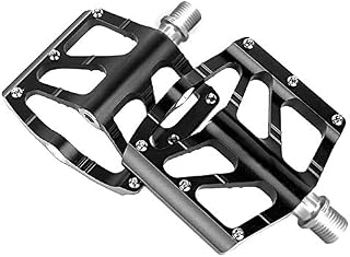 Shauoal Bike Pedals FP01 Bicycle Flat Pedal Aluminum Alloy with DU Sealed Bearing CNC Machined Cr-Mo and 12 Anti-Skid Pins for Road Mountain BMX MTB Bikes-Black
