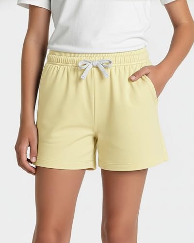 Image of Real Essentials 4 Pack: Girls French Terry Lounge Shorts - Ultra Soft Pull-On Gym, Camp, Sports & Everyday Shorts
