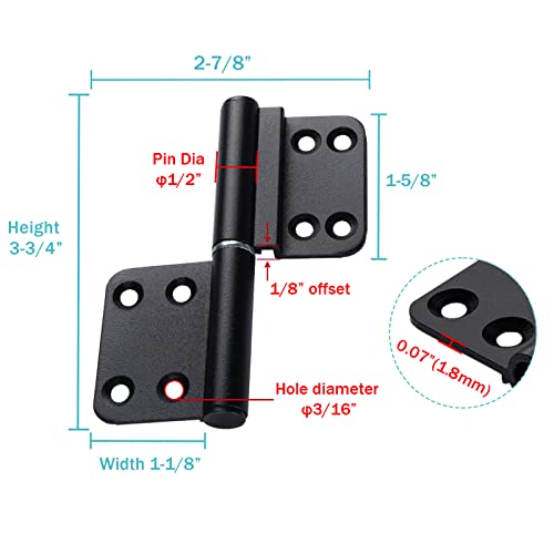 3-3/4 Inches Black Offset Door Hinges Small Flag Lift Off Hinge Detachable (6 Pcs) #TOP1