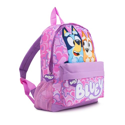 Bluey Sac à dos pour fille - Lilas - Sac à dos Bingo, imprimé cœur, poche kangourou et bretelles rembourrées - Produit officiel pour enfants de 2 à 7 ans
