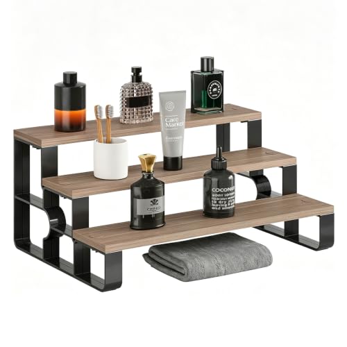 USHARP 3 Tier Cologne & Perfume Organizer for Men, Wooden Bathroom Shelf