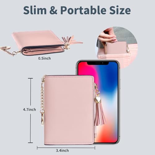 Image of Gostwo Small Wallets for Women, Stylish Womens Wallet with ID Window, Zippered Coin Pocket and Tassel. Cute RFID Wallet for Women, ideal for Teen Girls, Commuters, and Women for Daily Use